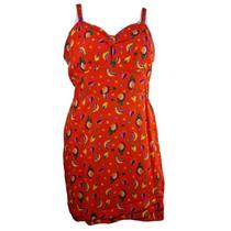 Vestido Doce Atitude Plus Size Laranja Abacaxi Viscose 100%