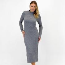 Vestido Doce Trama Midi em Tricot Manga Longa Feminino