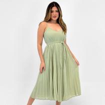 Vestido Doce Trama Midi Plissado Feminino