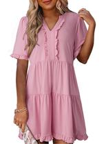Vestido Dokotoo Spring Summer para mulheres de manga curta com decote em V rosa