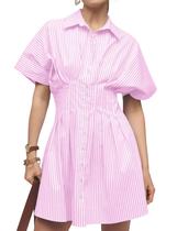 Vestido Dsewpaur mini com botões na frente, pregas e listras