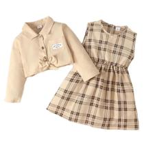 Vestido e Blusa Xadrez para Bebê (1-6 anos) - Primavera/Outono Vestido e Blusa Xadrez para Bebê (1-6 anos) - Primavera/Outono