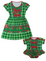 Vestido e Body de Bebê Tal Mãe Tal Filha Estampado Festa Junina Xadrez Verde