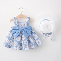 Vestido e Chapéu de Algodão para Bebê Menina - Conjunto Casual de Verão com Arco Grande
