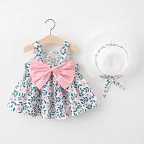 Vestido e Chapéu de Praia de Algodão para Meninas - Conjunto 2 Peças - Estilo Princesa