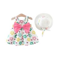 Vestido e Chapéu de Praia de Algodão para Meninas - Conjunto 2 Peças - Estilo Princesa Vestido e Chapéu de Praia de Algodão para Meninas - Conjunto 2 Peças - Estilo Princesa