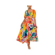 Vestido Elegante Com Decote Em V E Estampa Francesa, Com Mangas Bufantes, Moda De Verão, Vestido