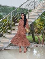 Vestido elegante longo em chiffon moda evangelica cristã
