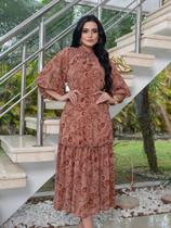 Vestido elegante longo em chiffon moda evangelica cristã