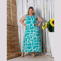 Vestido Elegante Longo Estampado Regata Alça Larga Plus Size Vestido Elegante Longo Estampado Regata Alça Larga Plus Size