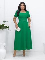Vestido Elegante Midi Soltinho Rodado com Manga Moda Evangélica Cor:VerdeTamanho:GG
