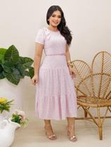 Vestido Elegante Rodado Lese Manga Curta Moda Evangélica Vestido Elegante Rodado Lese Manga Curta Moda Evangélica