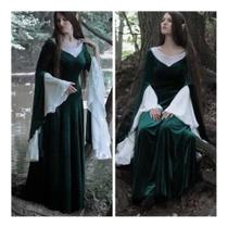 Vestido Elfa Medieval Luxuoso Verde Vestido Elfa Medieval Luxuoso Verde