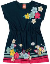 Vestido Elian Ifanti Menina Verão com Estampa Flores e Tucanas Azul Escuro