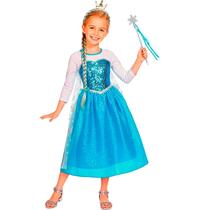 Vestido Elsa Frozen Infantil Fantasia Luxuosa com Capa Coroa Vestido Elsa Frozen Infantil Fantasia Luxuosa com Capa Coroa