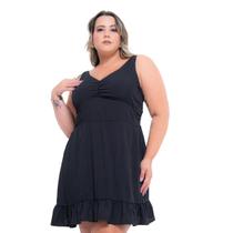 Vestido em crepe duna com alça e detalhe em lastex