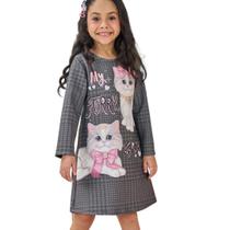 Vestido em FlyTech Gatinhos Cinza - Kukiê