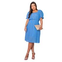 Vestido Em Laise Midi Pls Size Com Botões E Decote Quadrado Com Cinto