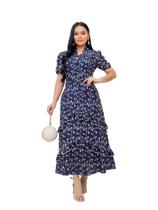 Vestido em Lese de Algodao Bordado Moda Evangelica Cor:MarinhoTamanho:GG