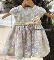 Vestido Em Lesie e Laço Floral