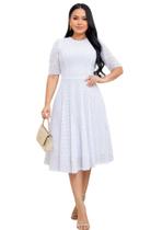 Vestido em Malha Tricot Trico Midi Gode Moda Verão Cor:BrancoTamanho:GG Vestido em Malha Tricot Trico Midi Gode Moda Verão Cor:BrancoTamanho:GG