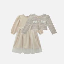 Vestido Em Malha Twill Brilho E Tule Com Bolero Em Malha Tweed Brilho Infantil Menina Infanti 80559 Rosa