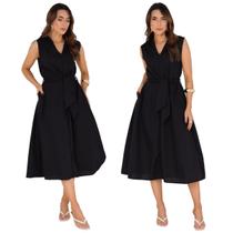 Vestido em Tricoline Midi com Laço Vestido em Tricoline Midi com Laço
