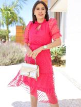 Vestido em Tule Poá, Pink, Amarração Decote, Manga Princesa, Saia 3 Marias, Elástico Cintura, Fagian BM1116