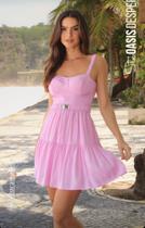 Vestido em viscose acetinado sem manga rodado rosa