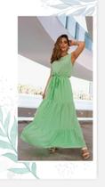 Vestido em viscose verde água acompanha faixa Vestido em viscose verde água acompanha faixa