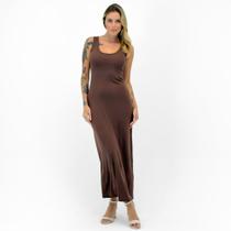 Vestido Enfim Longo Regata em Malha Canelada Feminino