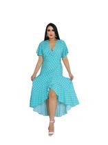 Vestido envelope longo bolinhas de viscolinho manga curto