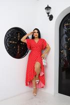 Vestido envelope longo bolinhas de viscolinho manga curto Vestido envelope longo bolinhas de viscolinho manga curto