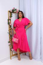 Vestido envelope longo viscolinho liso manga curto