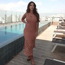 Vestido Escama Tricot Feminino Longo Elegante Casual Verão