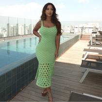 Vestido Escama Tricot Feminino Longo Elegante Casual Verão