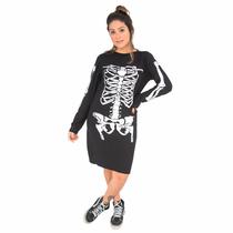 Vestido Esqueleto Caveira Manga Longa Moda Rock Feminino Vestido Esqueleto Caveira Manga Longa Moda Rock Feminino