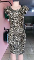 Vestido estampa de onça mídi, veste até o 44, tecido viscose canelada. Com babado na manga, sem bojo Vestido estampa de onça mídi, veste até o 44, tecido viscose canelada. Com babado na manga, sem bojo