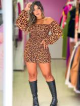 Vestido Estampa de Oncinha manga longa