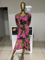 Vestido Estampa Exclusiva Rosa e Floral Viscose Moda Evangélica Veste 38/40 Vestido Estampa Exclusiva Rosa e Floral Viscose Moda Evangélica Veste 38/40