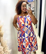 Vestido estampado azul com laranja tamanho médio Vestido estampado azul com laranja tamanho médio