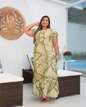 Vestido estampado beje e verde