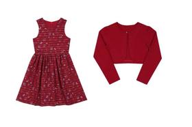 Vestido Estampado + Bolero Suedine Luxo Menina Paraiso 14897 Vestido Estampado + Bolero Suedine Luxo Menina Paraiso 14897