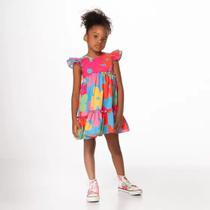 Vestido Estampado Com Manga de Babado Duplo Mylu Vestido Estampado Com Manga de Babado Duplo Mylu