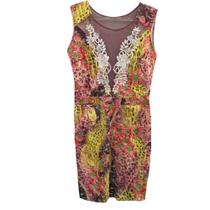 Vestido Estampado Decote Tela e Renda da Aladiah - Tam 44 Vestido Estampado Decote Tela e Renda da Aladiah - Tam 44