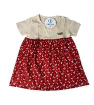 Vestido Estampado Floral com Vermelho Cacau Kids Tam.3