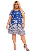 Vestido Estampado Floral Plus Size Roupa Feminina Manga Curta