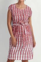 Vestido Estampado Malha Paris Ferrugem Mirasul - Modelo Cavado com Cinto Vestido Estampado Malha Paris Ferrugem Mirasul - Modelo Cavado com Cinto