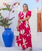 Vestido estampado rosa Tam G feminino com manga bufante Vestido estampado rosa Tam G feminino com manga bufante