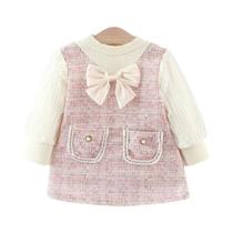 Vestido Estilo Princesa Rosa Para Menina Bebê Com Laço Doce Roupas Infantis Para 9 Meses a 3 Anos